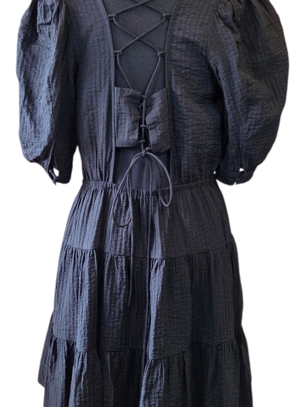 Reitmans Black Lace-Up Back Tiered Midi Dress Size Small - Picture 3 of 7